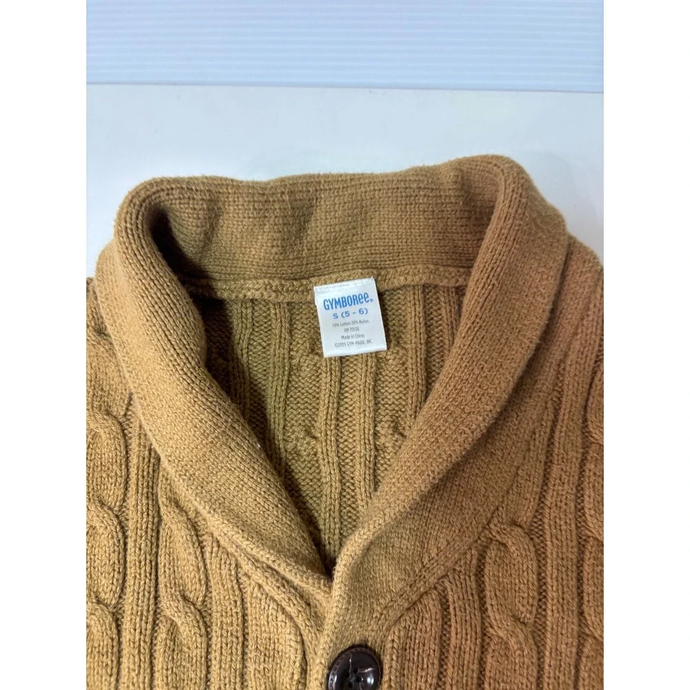 Gymboree Boys Brown Cable Knit Shawl Collar Cardigan Sweater Size S 5-6